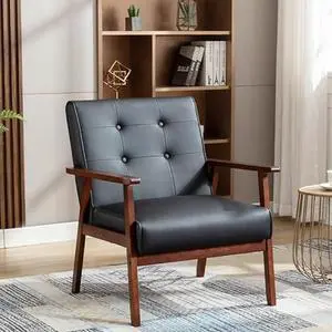 JIASTING Mid-Century Retro Modern Accent Chair Wooden Arm Upholstered Tufted Back Lounge Chairs Seat Size 24.4 18.3 (Deep) (Square Leg Black)