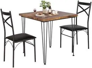 VECELO 3-Piece Dining Room Kitchen Table and Pu Cushion Chair Sets for Small Space