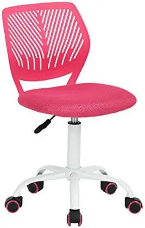 FurnitureR Teens Girls Task Chair 360 Swivel, Low Mid PP Mesh Back Fabric Seat, Height Adjustable, Rolling Castor, W15.7inces x D15.2inces x H29.5-34.2inches (Pink)