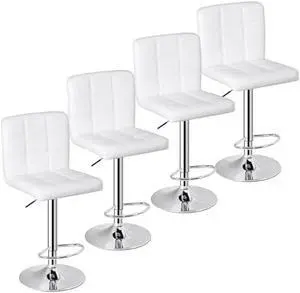 ZENY X-Large Bar Stools - Counter Chairs Adjustable Counter Height Swivel Barstools Set of 4, Square PU Leather Kitchen Counter Height Bar Stools, Kitchen Island Chairs,White