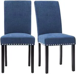 NOBPEINT Dining Chair Upholstered Fabric Dining Chairs with Copper Nails,Set of 2,Blue