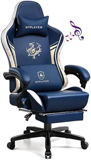 GTPLAYER Gaming Chair with Bluetooth Speakers and Footrest, Dragon Series Video Game Chair Heavy Duty, Ergonomic, Esports Computer Office Chair Blue (Royal Blue)