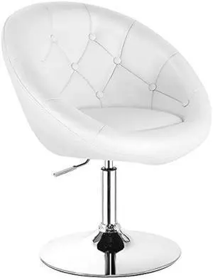 COSTWAY Vanity Chair, Contemporary Height Adjustable Makeup Chair with Chrome Frame, Tufted Round-Back, Modern Swivel Accent Chair for Lounge, Pub, Bar, White