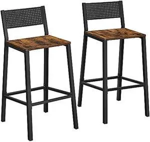 VASAGLE Bar Stools, Set of 2 Bar Chairs, Tall Bar Stools with Backrest, Industrial in Party Room, Rustic Brown and Black ULBC070B01