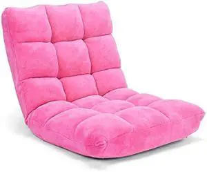S AFSTAR Cushioned Floor Chair, 14-Position Adjustable Padded Lazy Recliner with Comfortable Back Support and Skin-Friendly Cover, Great for Reading, Playing Game, Meditating (Delightful Pink)