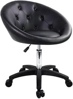 FURWOO Rolling Vanity Chair for Makeup Room On Wheels Height Adjustable Swivel Chair Living Room Lounge Chair Black