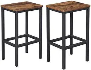VASAGLE Bar Stools, Set of 2 Bar Chairs, Kitchen Breakfast Bar Stools with Footrest, Industrial in Living Room, Party Room, Rustic Brown and Black ULBC65X