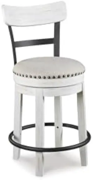 Signature Design by Ashley Valebeck | Modern Swivel 24.5 Counter Height Barstool  Rustic-Industrial Whitewash, Upholstered Cushion, 360° Swivel, Nailhead Trim
