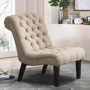 Yongqiang Upholstered Accent Chair for Bedroom Living Room Chairs Modern Armless Side Chair with Wood Legs Khaki Fabric