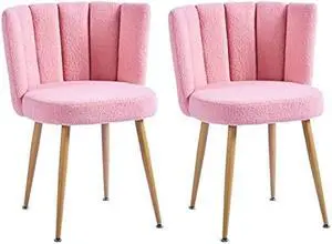 Pink Dining Chairs Set of 2, Upholstered Kitchen Chairs, Mid Century Modern Sherpa Side Chairs for Living Room Vanity