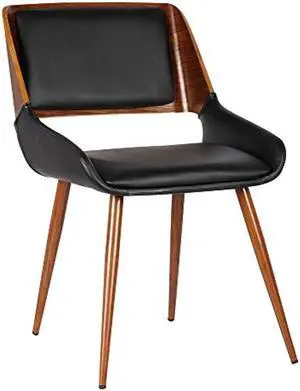 Armen Living Panda Dining Chair, Single, Black Faux Leather/Walnut