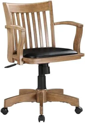 OSP Home Furnishings Deluxe Wood Banker's Desk Chair with Padded Seat, Adjustable Height and Locking Tilt, Fruitwood Finish and Black Vinyl