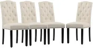 DAGONHIL Dining Chair Set of 4 Upholstered Dining Room Chairs with Nailhead Trim,Armless Kitchen Chair with Wood Legs for Home Kitchen Living RoomBeige