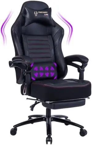 Fantasylab Big and Tall Gaming Chair with Footrest 400lbs Massage Gamer Chair with Memory Foam Adjustable Tilt Back Angle & Armrest, High Back Leather Computer Office Chair