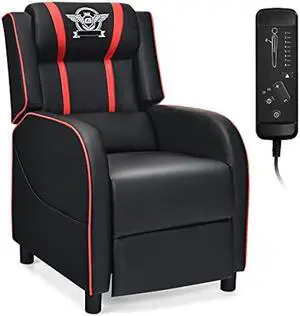 Giantex Gaming Recliner Chair, Adjustable Massage Gaming Chairs for Adults, Ergonomic Comfortable Lounge Leather Sofa w/Footrest, Remote Control & Side Pocket, Racing Style Single Sofa Recliners, Red