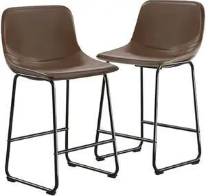 TAVR Furniture Counter Stools Set of 2, 24 inch Counter Height Bar Stools Hold up to 500 lbs, Armless Counter Height Chairs with Metal Legs & Soft Backrest for Kitchen Island Coffee Shop, Brown