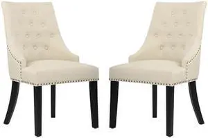 DAGONHIL Fabric Dining Chairs Set of 2 Tufted Dining Room Chairs Upholstered Kitchen Chairs, Accent Chairs with Black Solid Wood Legs, Nailed Trim (Beige)