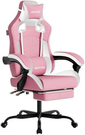 Gaming Chair with Massage,Ergonomic PC Gaming Chair with Footrest Comfortable Headrest and Lumbar Support,High Back Game Chair PVC Leather,300LBS (Pink)