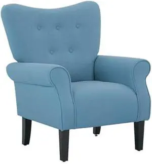 YOLENY Modern Accent Chair,High Back Armchair,Upholstered Fabric Button Single Sofa with Wooden Legs for Living Room,Bedroom,Club,Light Blue
