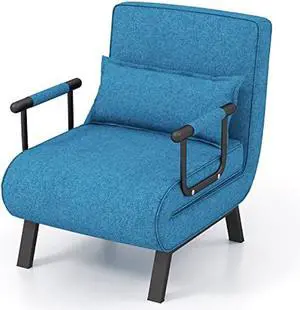 KOMFOTT Convertible Sleeper Chair Bed, 4-in-1 Folding Sofa Bed with 6-Position Adjustable Backrest, Upholstered Chaise Lounge with Removable Pillow, Leisure Recliner Lounge Couch for Home Office
