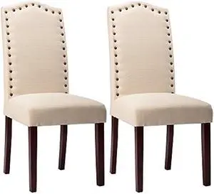 NOBPEINT Dining Chair Upholstered Fabric Dining Chairs with Arched Backrest,Set of 2(Beige)