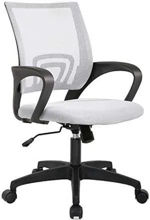 BestOffice | Ergonomic Office Chair | Mid-Back Swivel Desk Chair | Breathable Backrest & Lumbar Support | Adjustable Height | Sponge Seat | Rolling Wheels | White | for Adults & Women