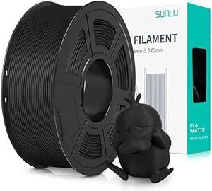 SUNLU PLA Matte 3D Printer Filament 1.75mm, PLA Filament 1kg Spool (2.2lbs), Dimensional Accuracy +/- 0.02mm, Matte Black PLA