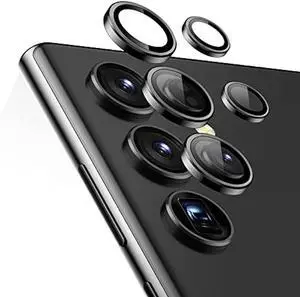 ESR for Samsung Galaxy S23 Ultra Camera Lens Protector, Scratch-Resistant HD Clarity Ultra-Thin 9H Tempered Glass with Aluminum Edging, Individual Metal Lens Cover, Case Friendly, 1 Set, Black