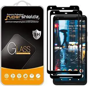 Supershieldz (2 Pack) Designed for Google (Pixel 2 XL) Tempered Glass Screen Protector, (Full Screen Coverage) 0.32mm, Anti Scratch, Bubble Free (Black)