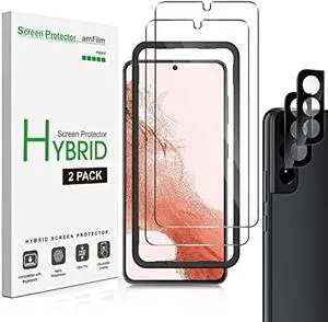 amFilm Hybrid Screen Protector for Samsung Galaxy S22 Plus 5g 6.6 inch, Samsung Galaxy S22 + 5g 6.6 inch, Fingerprint Compatible, Camera Lens Protector, HD Clear, Thermoplastic Elastomers, 2 Pack