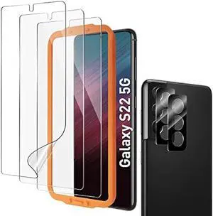 [3+2 Pack] For Galaxy S22 Screen Protector & Camera Lens Protector for Samsung Galaxy S22 5G, 6.1 Inch, 7H Hybrid Film[Fingerprint Unlock][Anti-Scratch]
