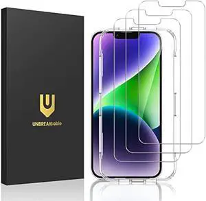 UNBREAKcable 3-Pack Screen Protector for iPhone 14, Double Shatterproof Tempered Glass [Easy Installation Frame] [9H Hardness] [99.99% HD Clear] [Case Friendly] for iPhone 6.1 inch
