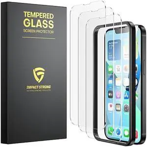 ImpactStrong Shatterproof Tempered Glass Screen Protector for iPhone 16e/iPhone 14/iPhone 13/iPhone 13 Pro [Easy Installation Frame] [Bubble Free] [9H Hardness] [Full Coverage] Case Friendly (3-Pack)