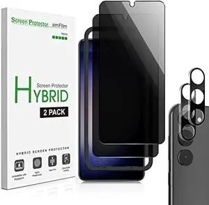 amFilm 2+2 Pack Samsung Galaxy S23 6.1'' Privacy Screen Protector with Camera Lens Protector, Anti Spy Hybrid Film, Fingerprint ID Compatible, Easy to Installation.