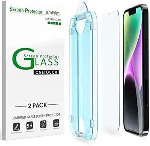 amFilm Screen Protector OneTouch for iPhone 14 Plus 6.7 2022 iPhone 13 Pro Max 6.7 2021 with Easy Installation Kit, Full Coverage Case Friendly, Tempered Glass, 2 Pack