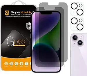 Supershieldz (2 Pack) (Privacy) Anti Spy Screen Protector Designed for iPhone 14 (6.1 inch)+ Camera Lens Tempered Glass Screen Protector, Anti Scratch, Bubble Free