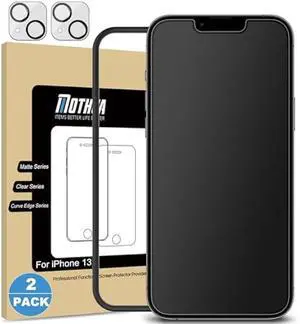 Mothca 2 Pack Matte Glass Screen Protector for iPhone 13 [6.1 inch] with 2 Pack Camera Lens Protector, Anti-Glare & Anti-Fingerprint Tempered Glass Film, Case Friendly Bubble Free Smooth as Silk