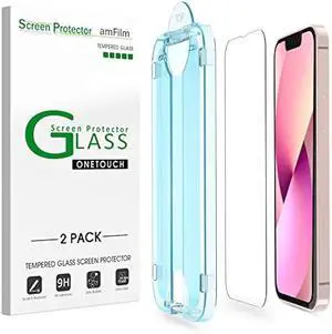 amFilm OneTouch Glass Screen Protector Compatible with iPhone 13 Mini 5.4 2021 with Easy Installation Kit, Full Coverage Case Friendly, Tempered Glass, 2 Pack