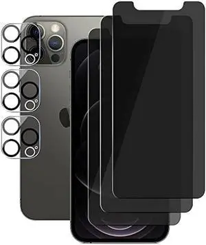 (3+3) For iPhone 12 Pro Max (6.7) (3 Pack) Anti Spy Private Tempered Glass Film Privacy Screen Protector with Camera Lens Protector, Not Affect Flash, Anti Scratch