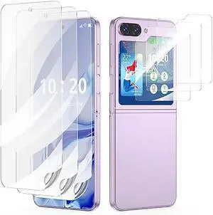 For Samsung Galaxy Z Flip 6 / Galaxy Z Flip 5 Screen Protector, 3 pcs Inner Screen Flexible Film + 3 pcs Tempered Glass Back Screen Protector for Galaxy Z Flip 5/6 5G, HD Bubble Free, Anti Scratch