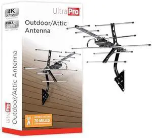 UltraPro Outdoor HD Digital, Long Range Smart TV Antenna, Supports 4K 1080P HD VHF UHF, J Mount Included for Attic or Outdoor, Weather Resistant, 65000