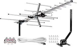 Five Star Yagi Satellite HD TV Antenna up to 200 Mile Long Range, Attic or Roof Mount Digital OTA TV Antenna for 4K Supports 4 TVs Installation Kit & Mounting Pole, Radio/FM Antenna
