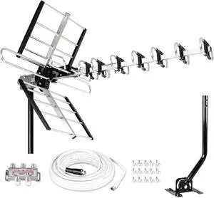 Five Star Outdoor HDTV Antenna up to 200 Mile Long Range, Attic or Roof Mount TV Antenna, Long Range Digital OTA Antenna for 4K 1080P VHF UHF Supports 4 TVs Installation Kit & J Mount