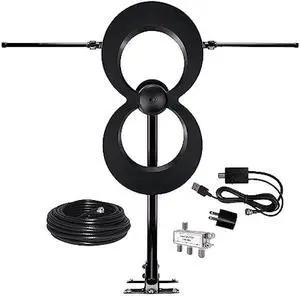 Antennas Direct ClearStream MAX-XR Complete UHF VHF Indoor Outdoor TV Antenna, Multi-Directional, 60-Mile Range  w/Cable, Mast, Amplifier, Splitter