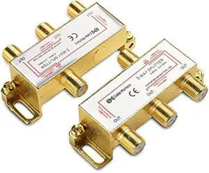 Cable Matters 2-Pack 2.4 Ghz 3 Way Coaxial Cable Splitter for STB TV, Antenna and MoCA Network - All Port Power Passing - Gold Plated and Corrosion Resistant Cable Matters 2-Pack 2.4 Ghz 3 Way Coaxial Cable Splitter for STB TV, Antenna and MoCA Network - All Port Power Passing - Gold Plated and Corrosion Resistant