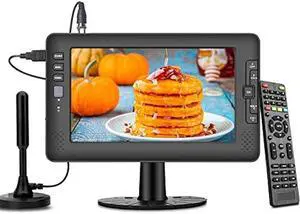 9 IPS Screen Portable TV with Digital ATSC Tuner, USB Port, AV Input, Built-in Rechargeable Battery, Mini TV for Camping, Caravan, Kitchen