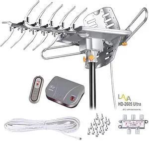LAVA HD2605 Outdoor HD TV Antenna Remote Controlled Rotation Long Range 4K TV Installation Kit