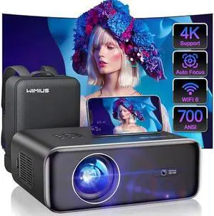 [Auto Focus/4K Support] Projector with WiFi 6 and Bluetooth 5.2, 700ANSI Native 1080P Outdoor Movie Projector, WiMiUS P62 Auto 6D Keystone & 50% Zoom, Smart Home Projector for iOS/Android/TV Stick