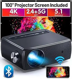Projector, CLOKOWE 10000L 1080P HD 5G WiFi Bluetooth Projector, Portable Movie Projector with Screen, Home Theater Video Projector Compatible with Android/iOS/TV Stick/PS4, Support 4K&300