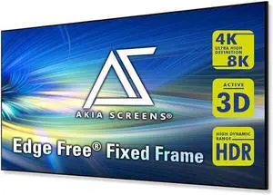 Akia Screens 125 inch Edge Free Fixed Frame Projector Screen 125 Diagonal 16:9 8K 4K Ultra HD 3D Ready CINEWHITE UHD-B Black Projection Screen for Indoor Movie Video Home Theater AK-NB125H